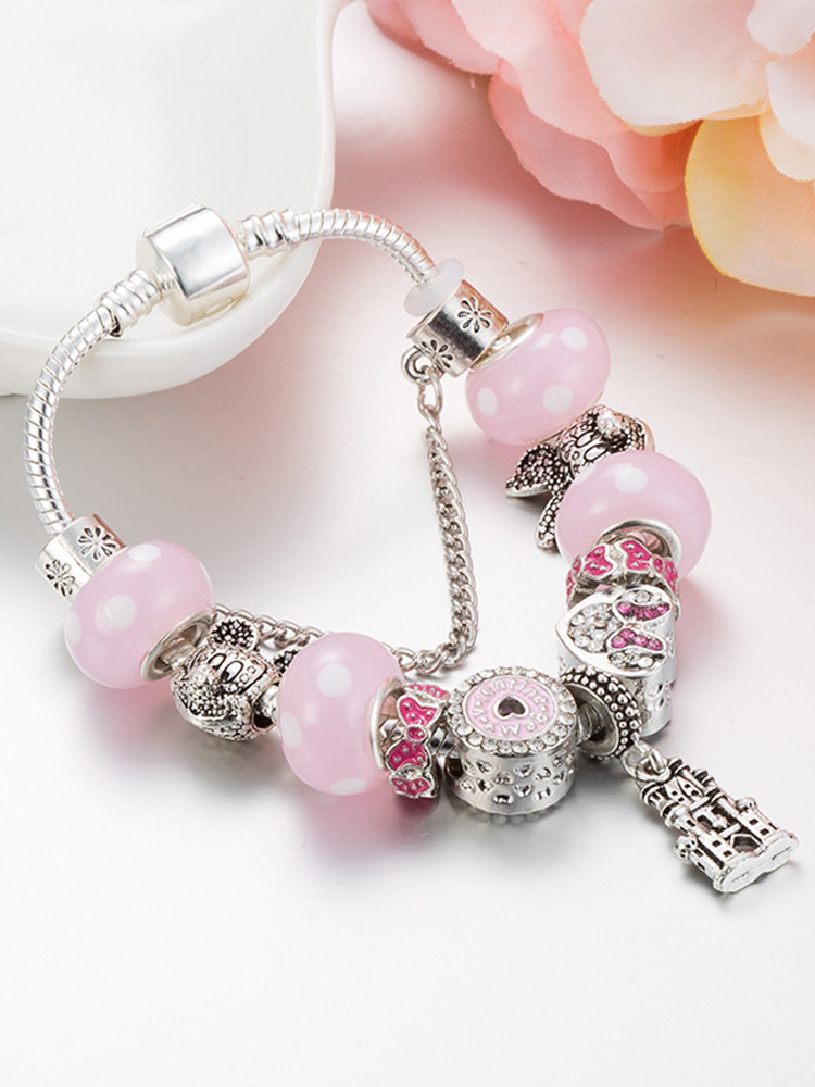 Pink Mickey Castle Crystal Beaded Band