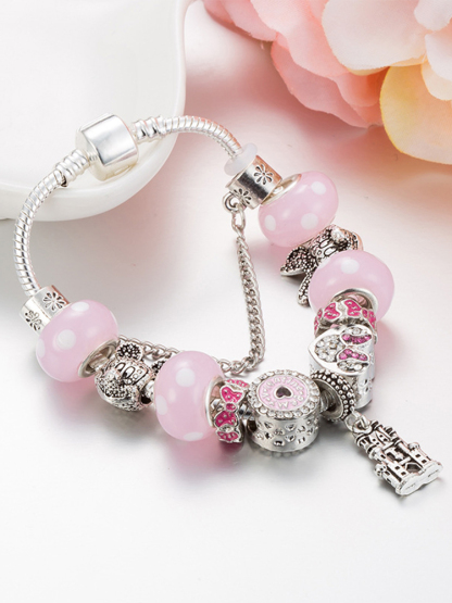 Pink Mickey Castle Crystal Beaded Band