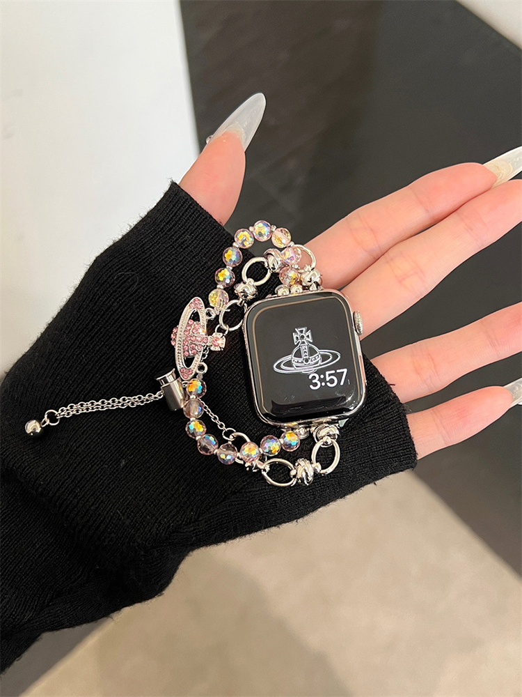 Saturn Buckle Double Chain Pearl and Stainless Steel Band