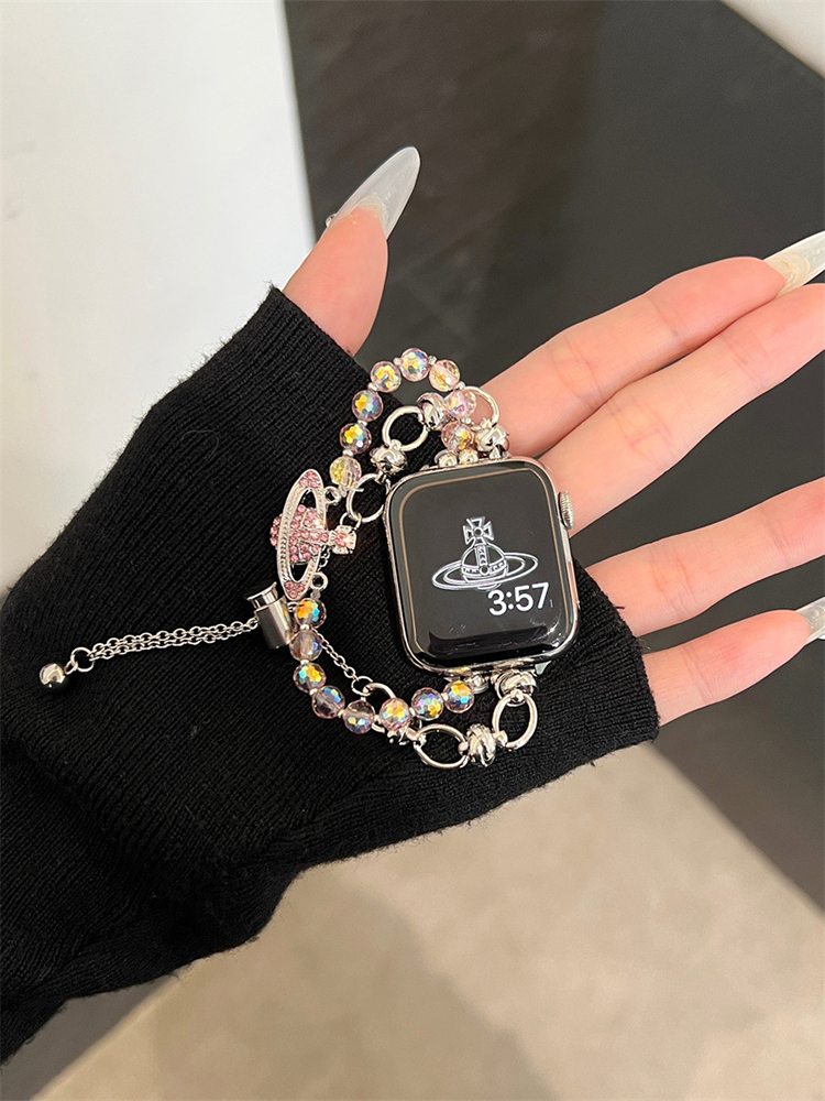 Saturn Buckle Double Chain Pearl and Stainless Steel Band