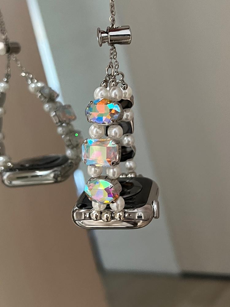 Large Zircon and Pearls Stainless Steel Band