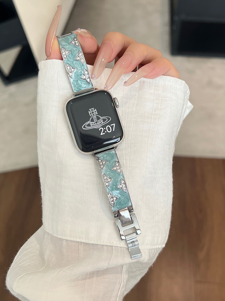 Diamond Clover Quicksand Effect Stainless Steel Band