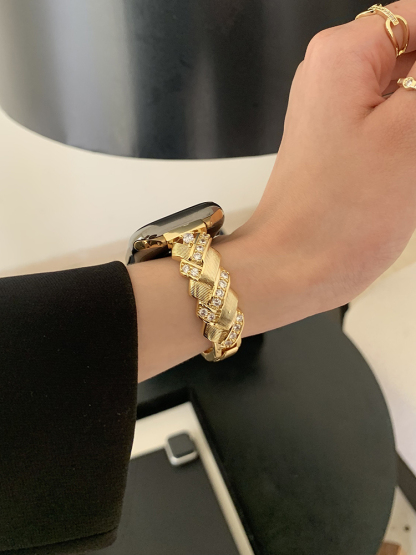 Zircon Woven Pattern Bracelet Stainless Steel Band