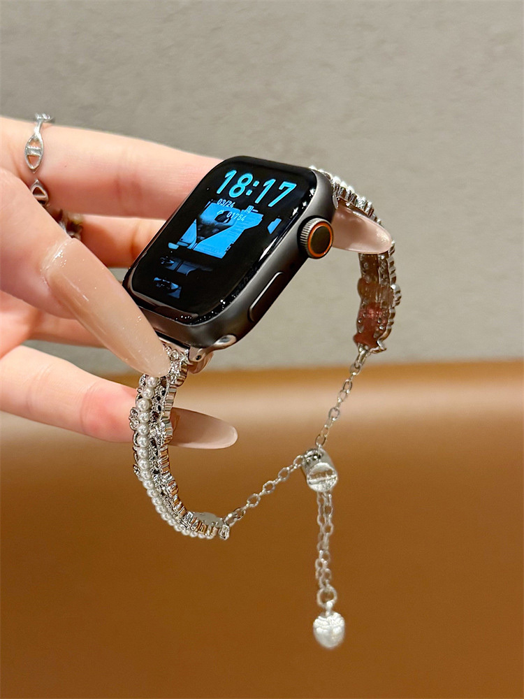 Flower Diamonds with Pearls Stainless Steel Band