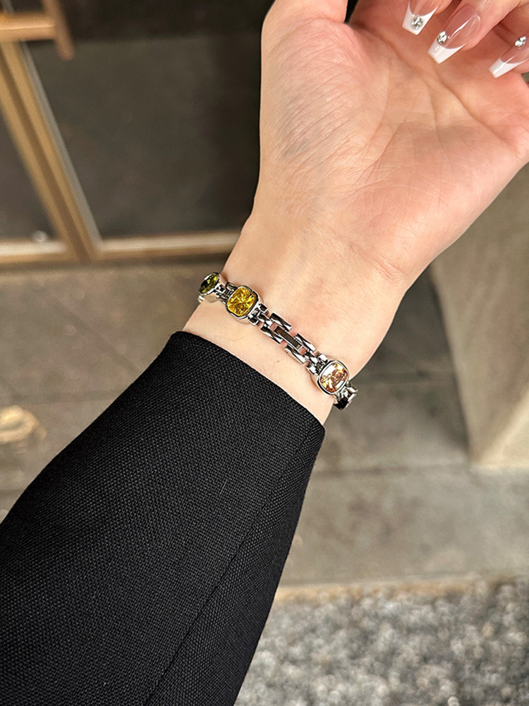 Colored Gemstone Diamonds Stainless Steel Band