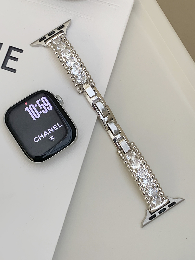 Double Row Beads Full Diamond Stainless Steel Band