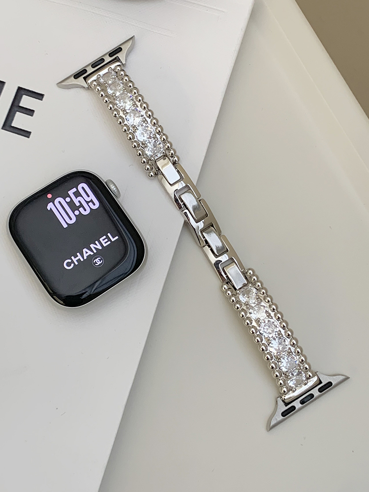 Double Row Beads Full Diamond Stainless Steel Band