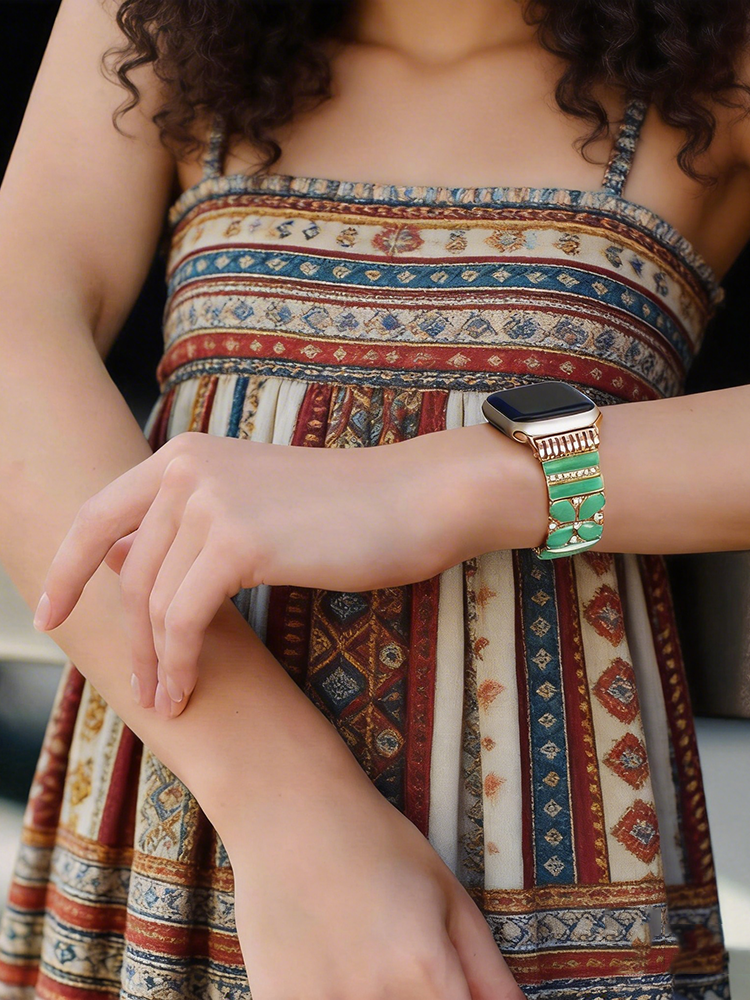 Green Floral Weave Resin Band for Apple Watch