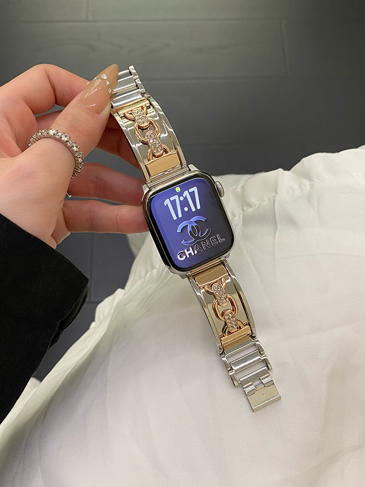 Double-Loop Diamond-Set Metal Band for Apple Watch