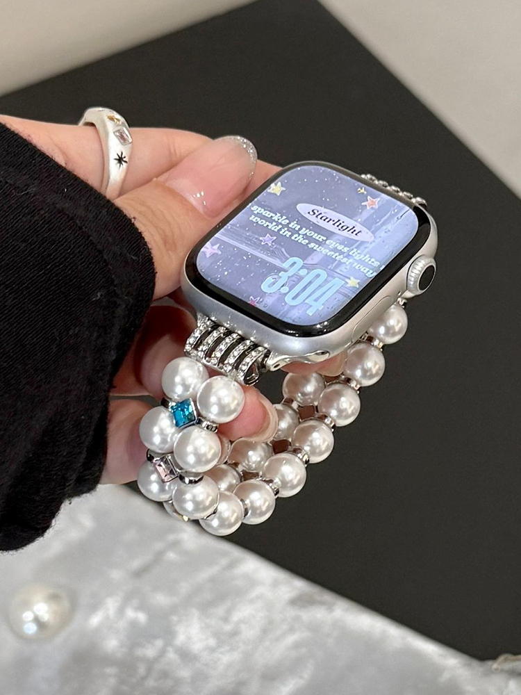 Pearl & Colored Diamond Woven Elastic Band for Apple Watch
