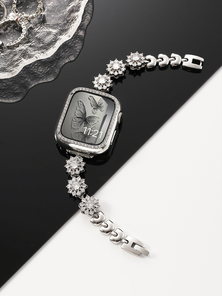 Rotating Snowflakes Zircon Stainless Steel Band