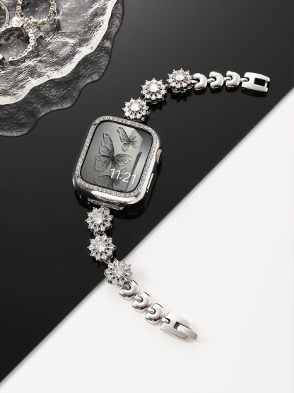 Rotating Snowflakes Zircon Stainless Steel Band