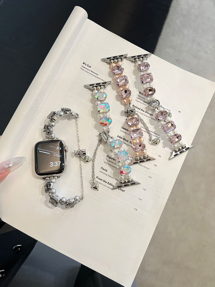 Large Zircon and Pearls Stainless Steel Band