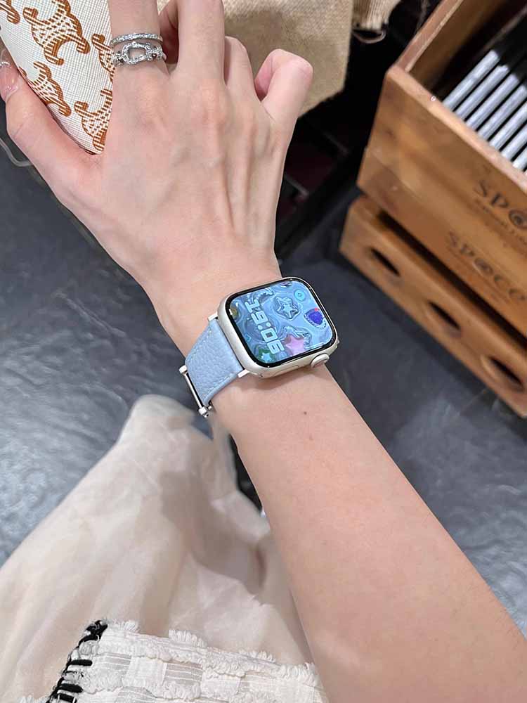 Litchi Pattern H Magnetic Buckle Leather Band