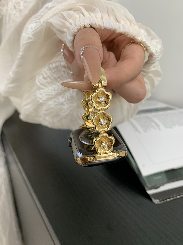 Diamond-encrusted Stamens Stainless Steel Band