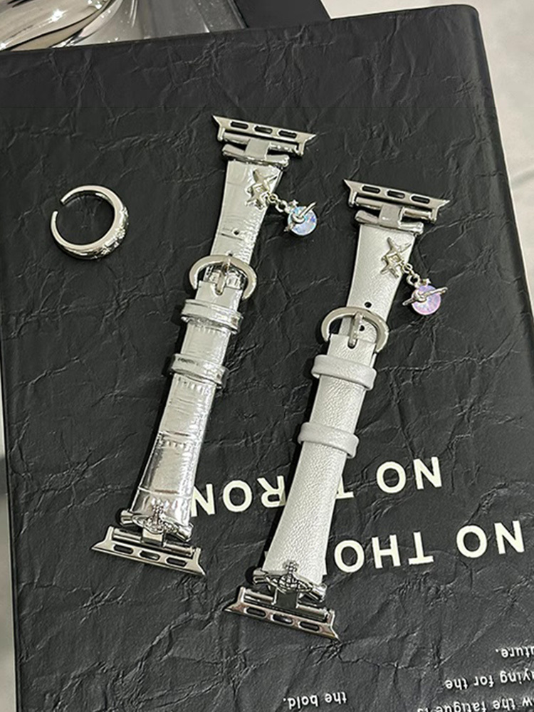 Starburst Saturn Pendant Silver Leather Band