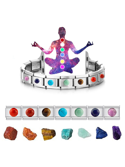 Meditation Natural Seven Color Agate Modular Charm Bracelet Band