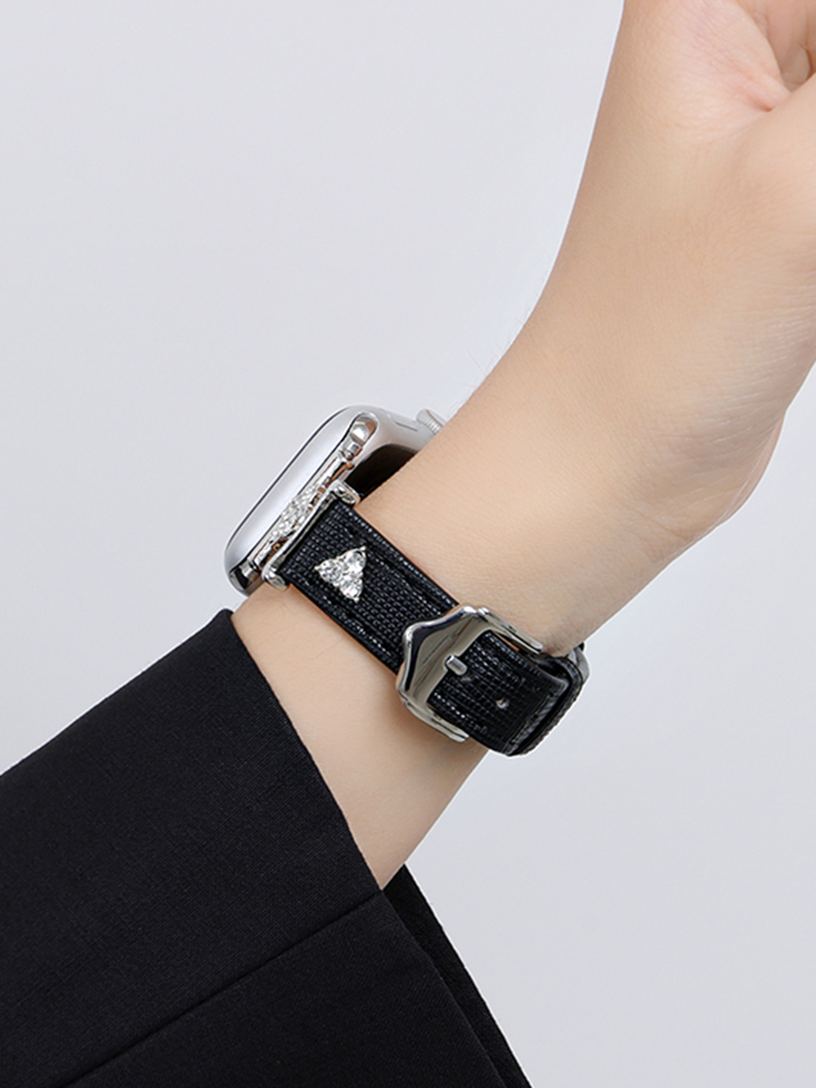 Full Diamond Clover Buckle with Diamond Rivet Leather Band