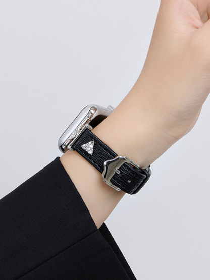 Full Diamond Clover Buckle with Diamond Rivet Leather Band