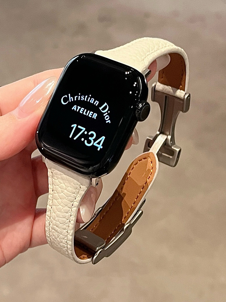 Litchi Pattern H Magnetic Buckle Curve Leather Band