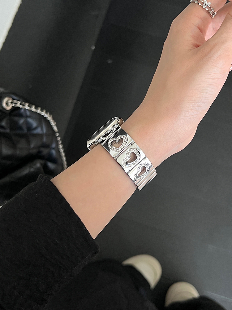 Heart with Diamond Hollow Stainless Steel Band