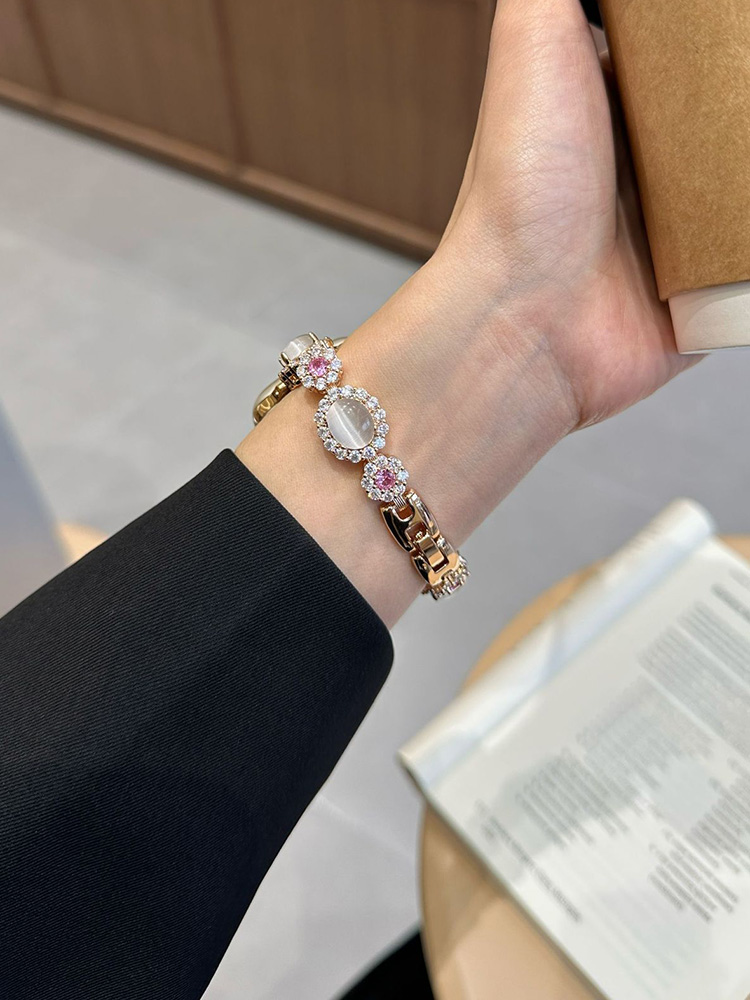 Opal with Diamonds Stainless Steel Band