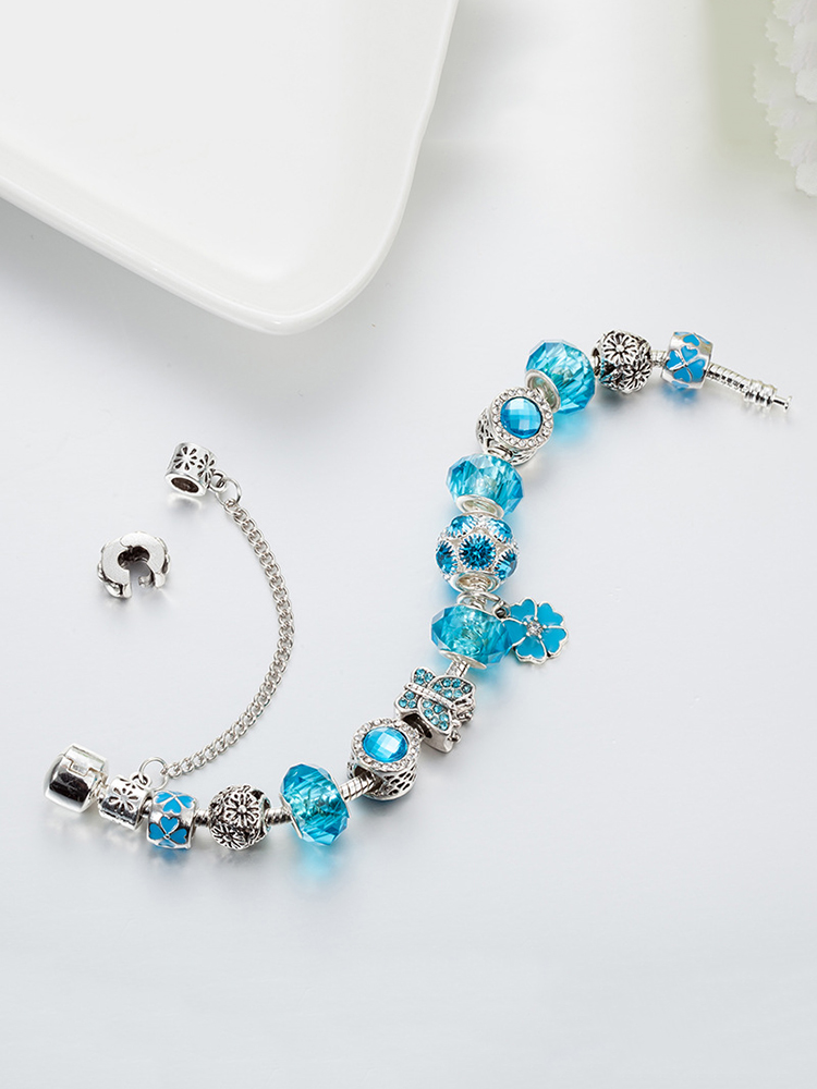 Butterflies and Flowers Beaded Bracelet Stainless Steel Band