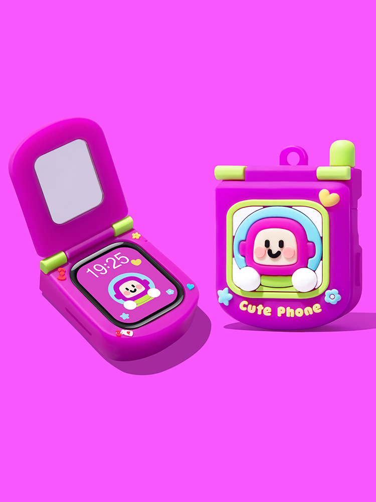 Cute Phone with Mirror Decoration Silicone Protective Case for Apple Watch