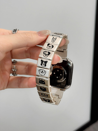 Cartoon Pet Dog Engraved Stainless Steel Band