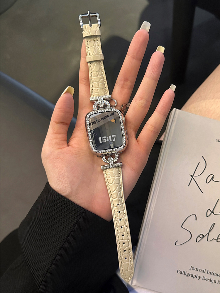 Diamond D-shaped Buckle Crocodile Pattern Leather Band