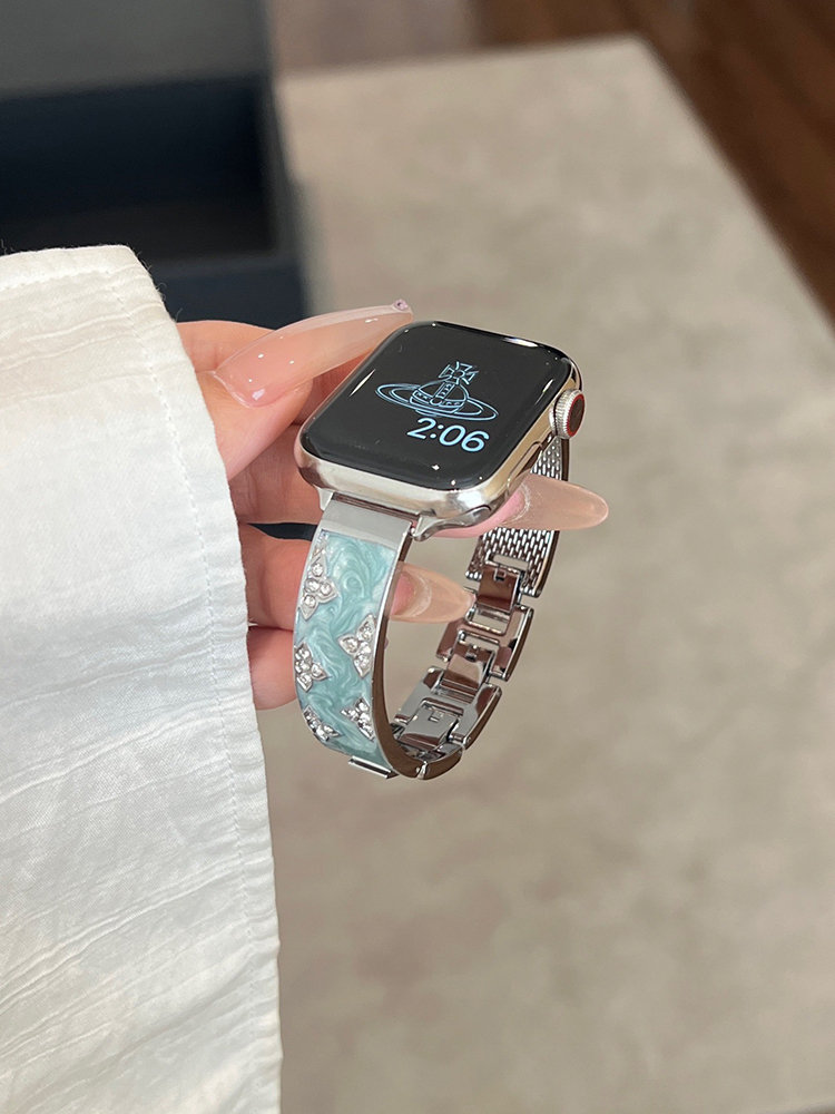 Diamond Clover Quicksand Effect Stainless Steel Band