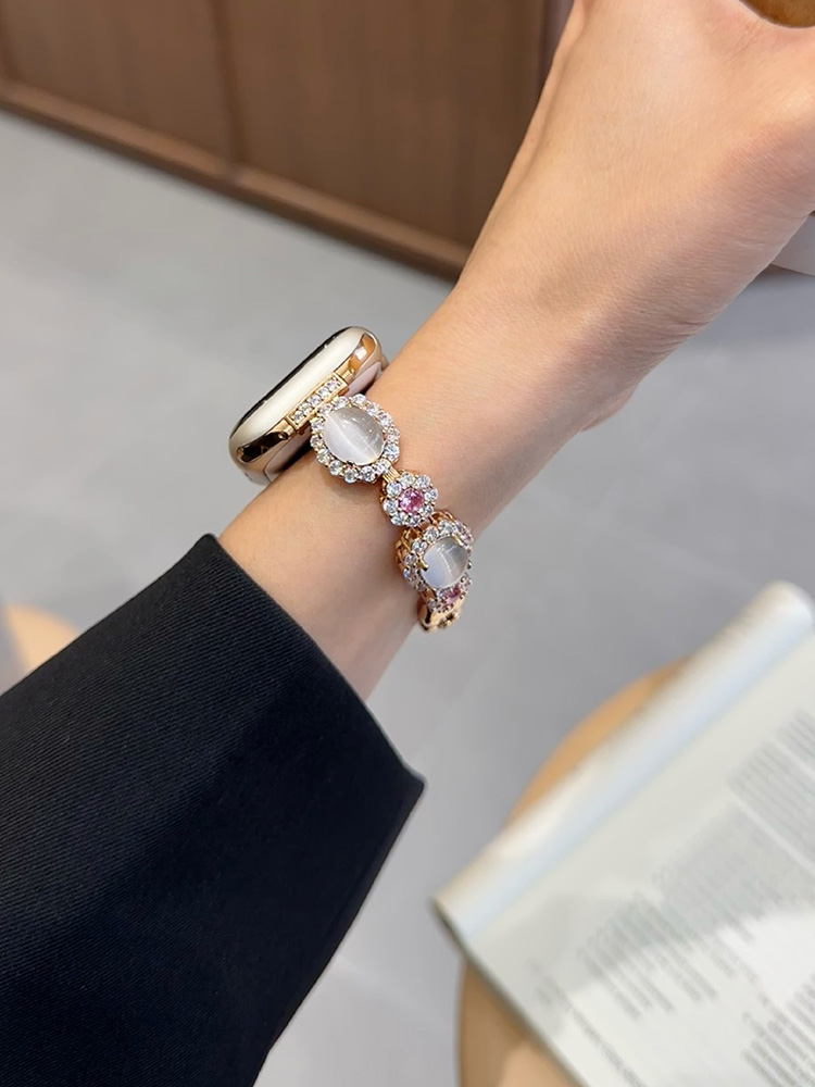 Opal with Diamonds Stainless Steel Band