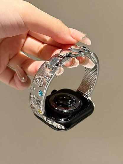 Mickey Engraved Gemstone Bracelet Stainless Steel Band