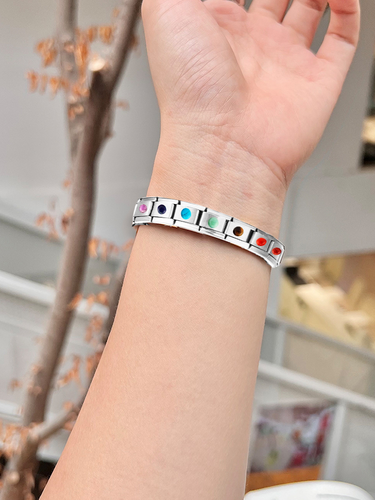 Meditation Natural Seven Color Agate Modular Charm Bracelet Band