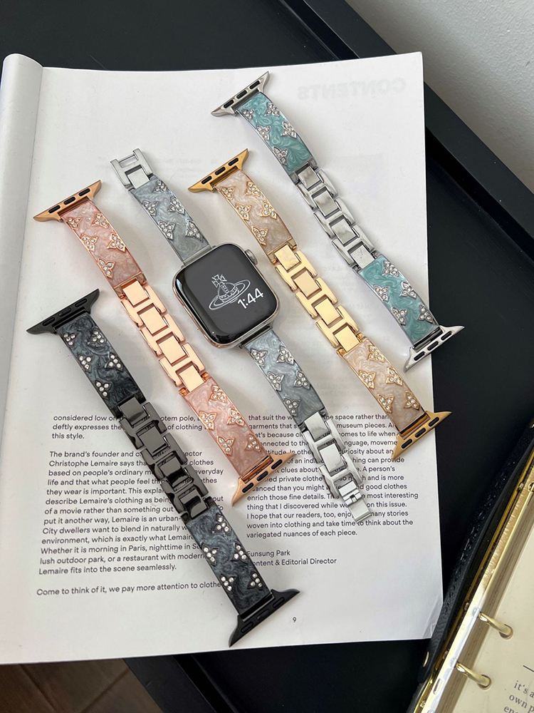 Diamond Clover Quicksand Effect Stainless Steel Band