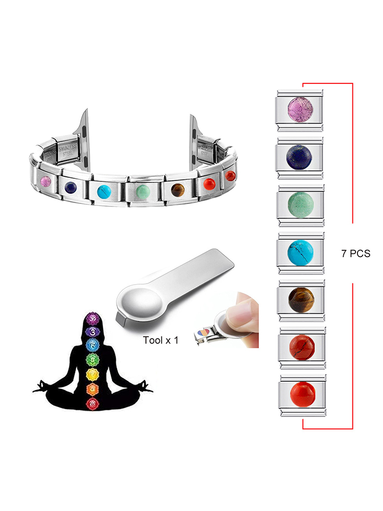 Meditation Natural Seven Color Agate Modular Charm Bracelet Band