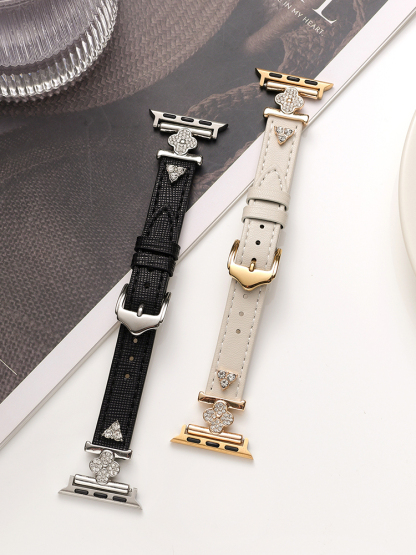 Full Diamond Clover Buckle with Diamond Rivet Leather Band