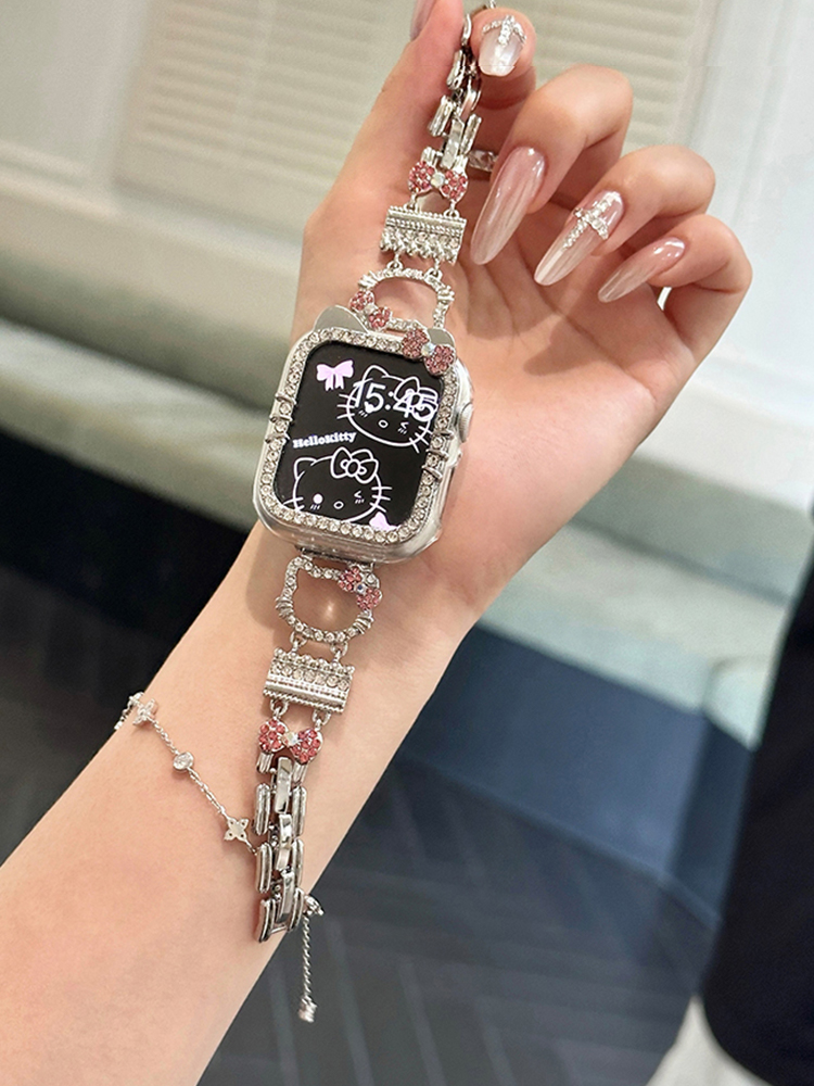 Diamond-encrusted Kitty Stainless Steel Band