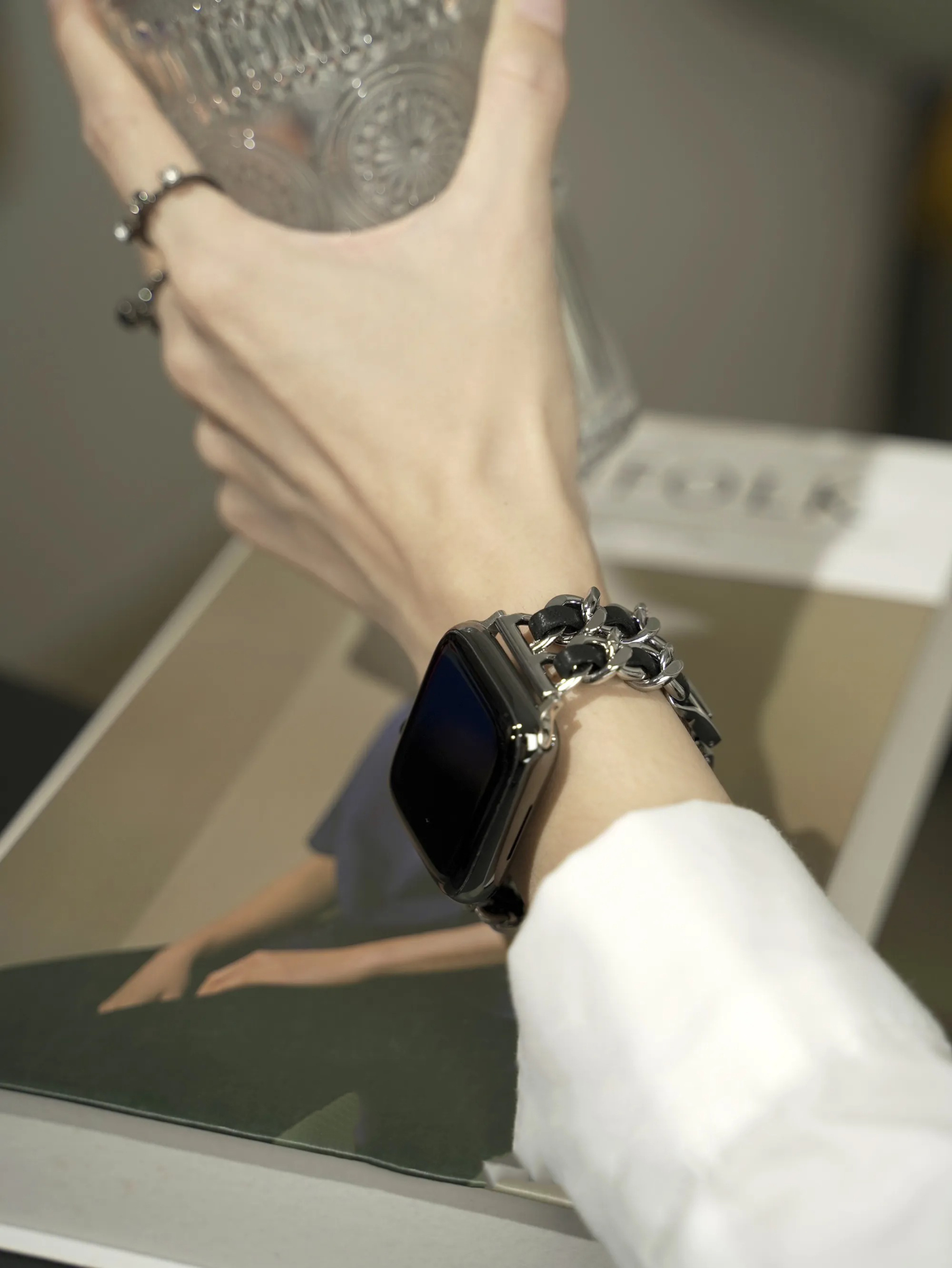 Double Row Leather with Stainless Steel Band for Apple Watch