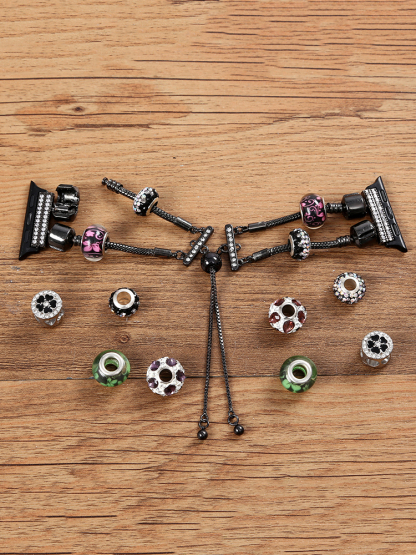 Double Row Beaded Bracelet Stainless Steel Band