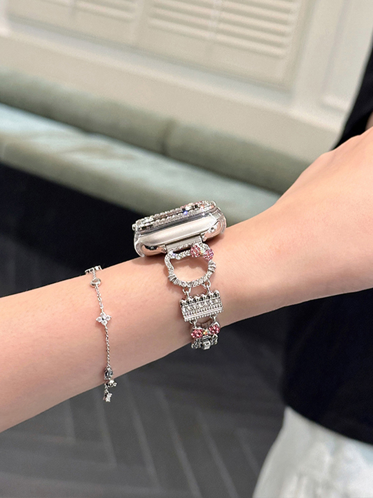 Diamond-encrusted Kitty Stainless Steel Band