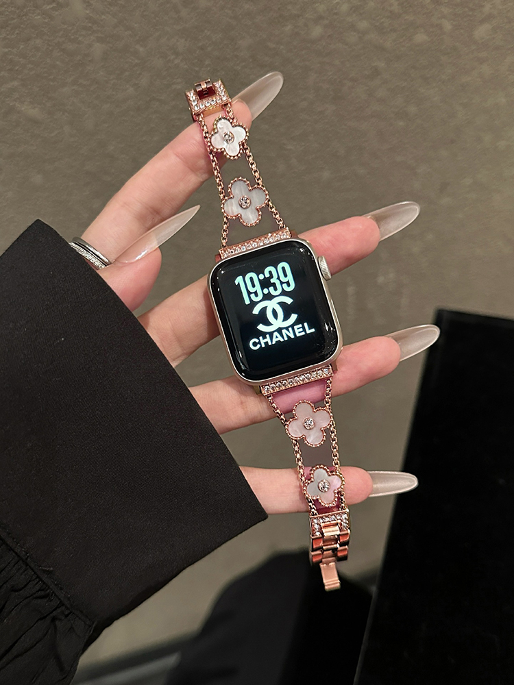 Center Diamond Four Leaf Clover Stainless Steel Band for Apple Watch