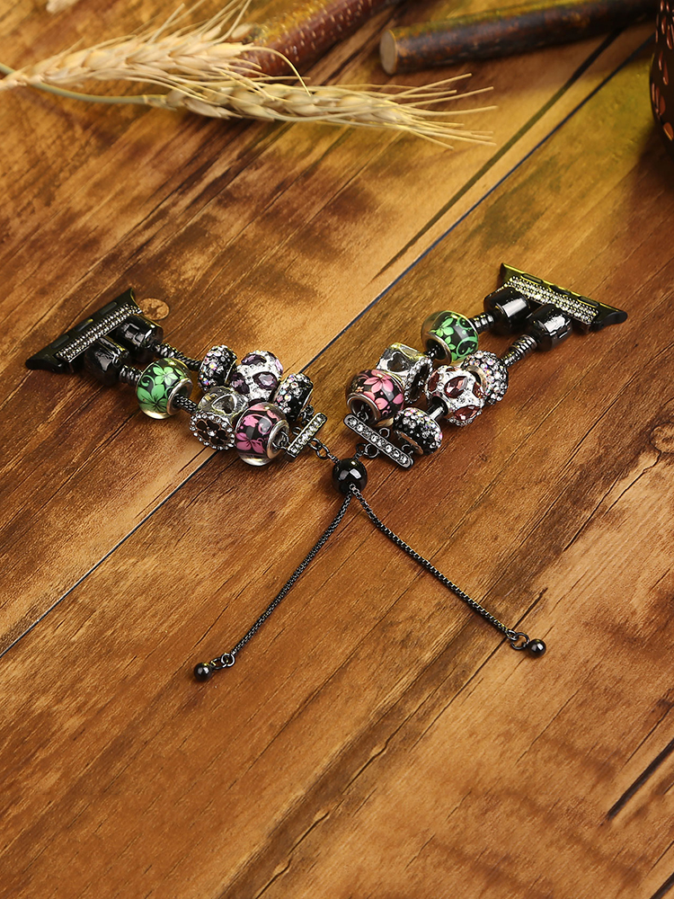 Double Row Beaded Bracelet Stainless Steel Band