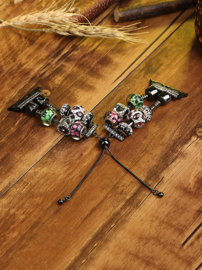 Double Row Beaded Bracelet Stainless Steel Band