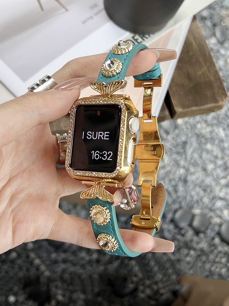 Super Shiny Zircon Mermaid Tail Leather Band