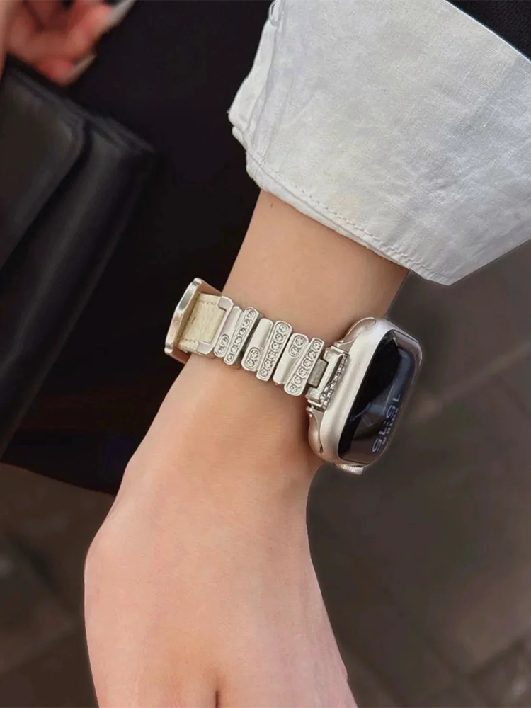 Irregular Arrangement of Diamonds Leather Band for Apple Watch