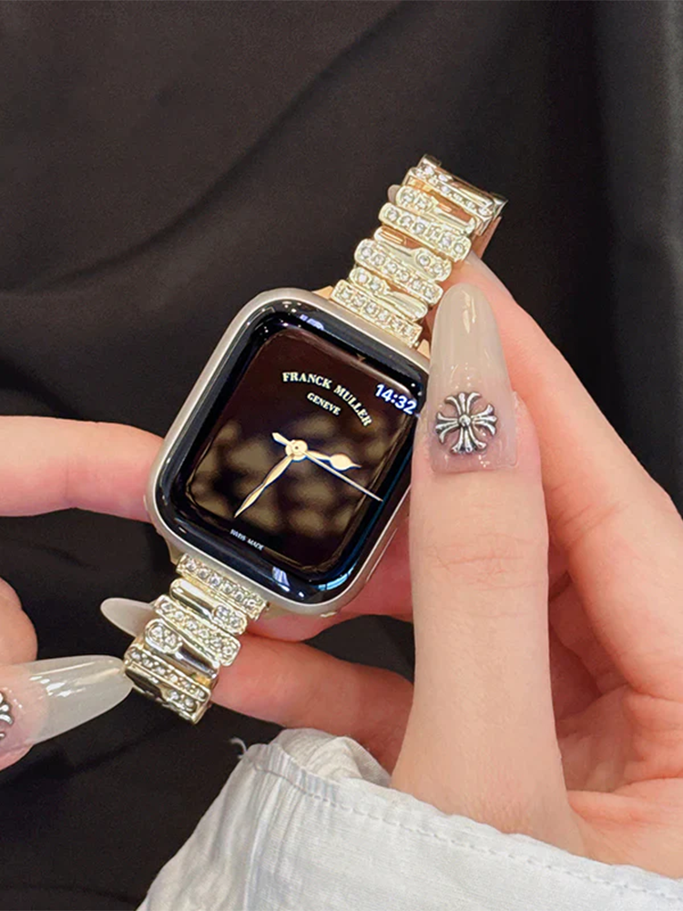 Irregular Arrangement of Diamonds Leather Band for Apple Watch