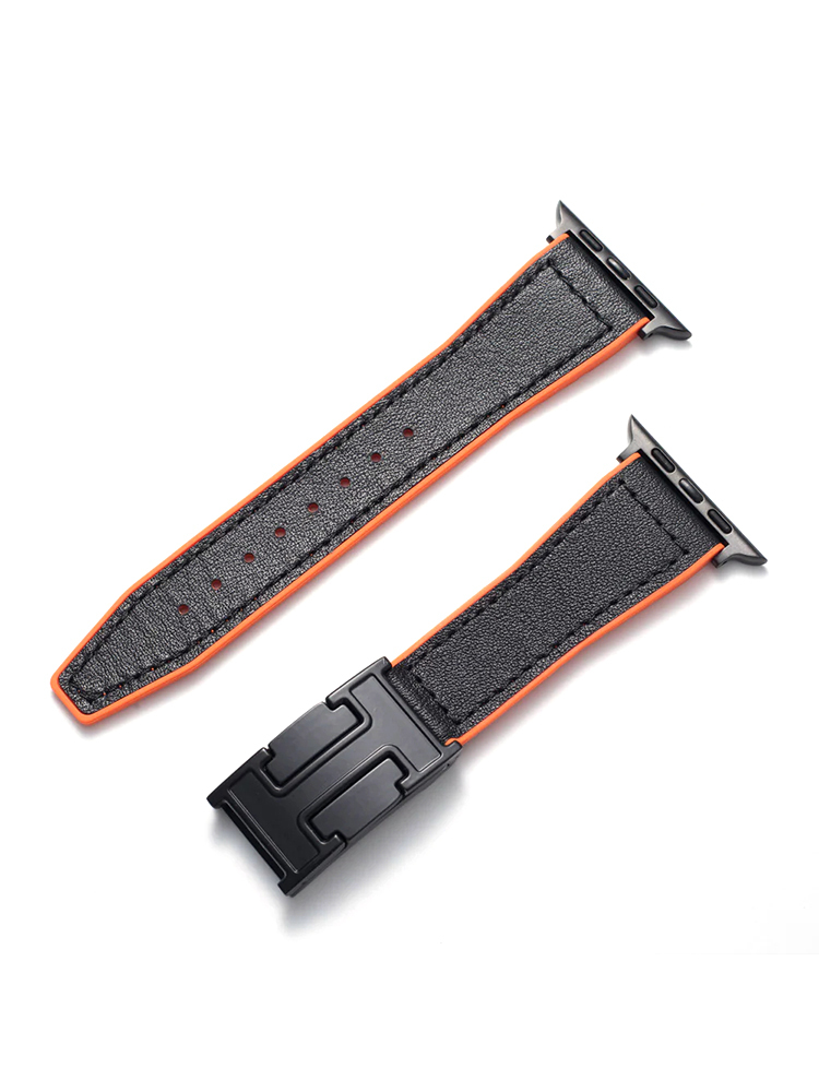 H Magnetic Buckle Leather with Silicone Apple Watch Band - Tatanband