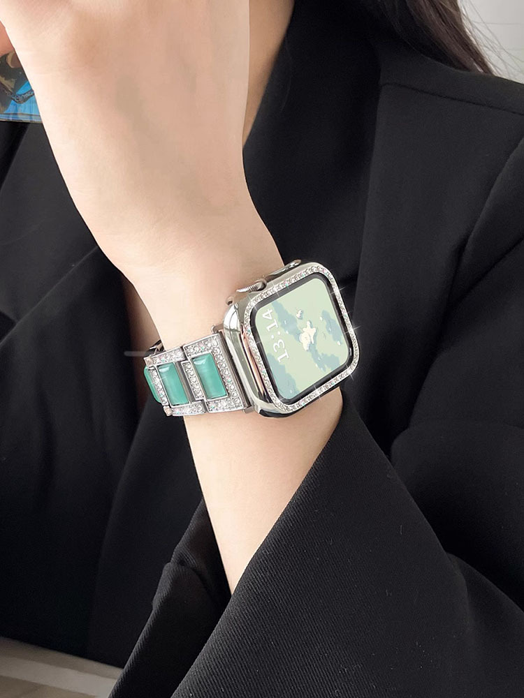 Opal Splicing Full Diamond Stainless Steel Band