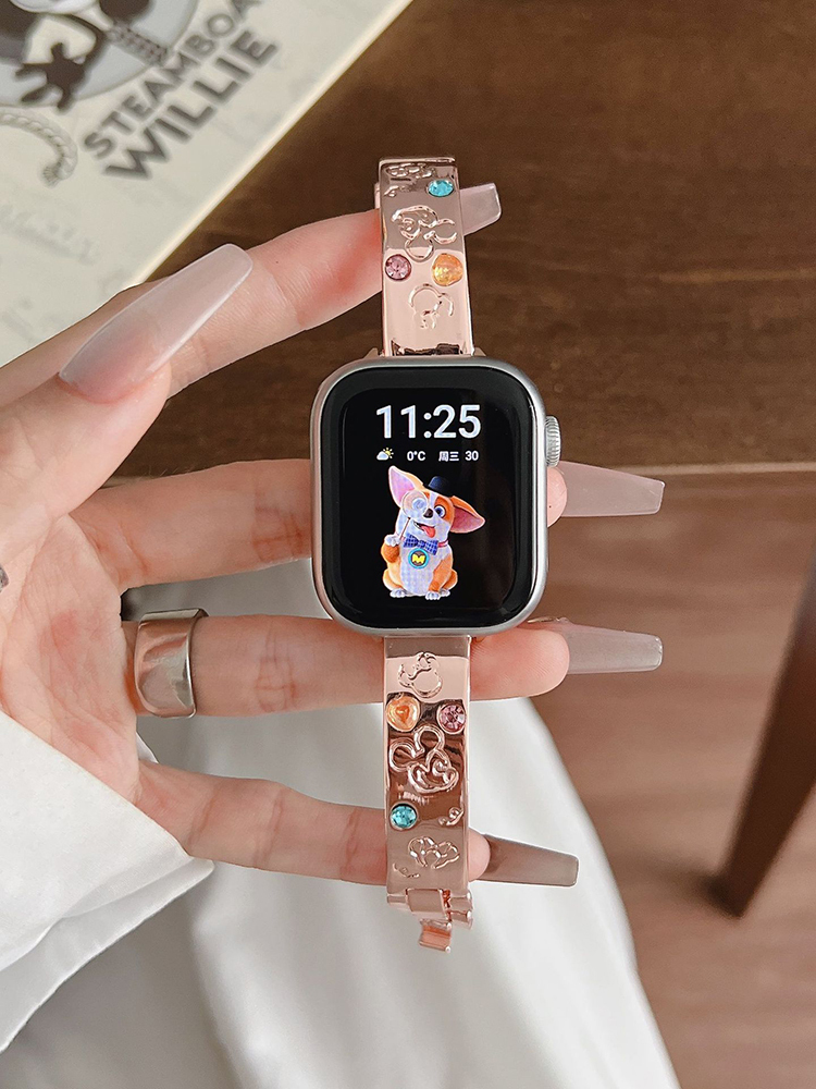 Mickey Engraved Gemstone Bracelet Stainless Steel Band-Tatan Band